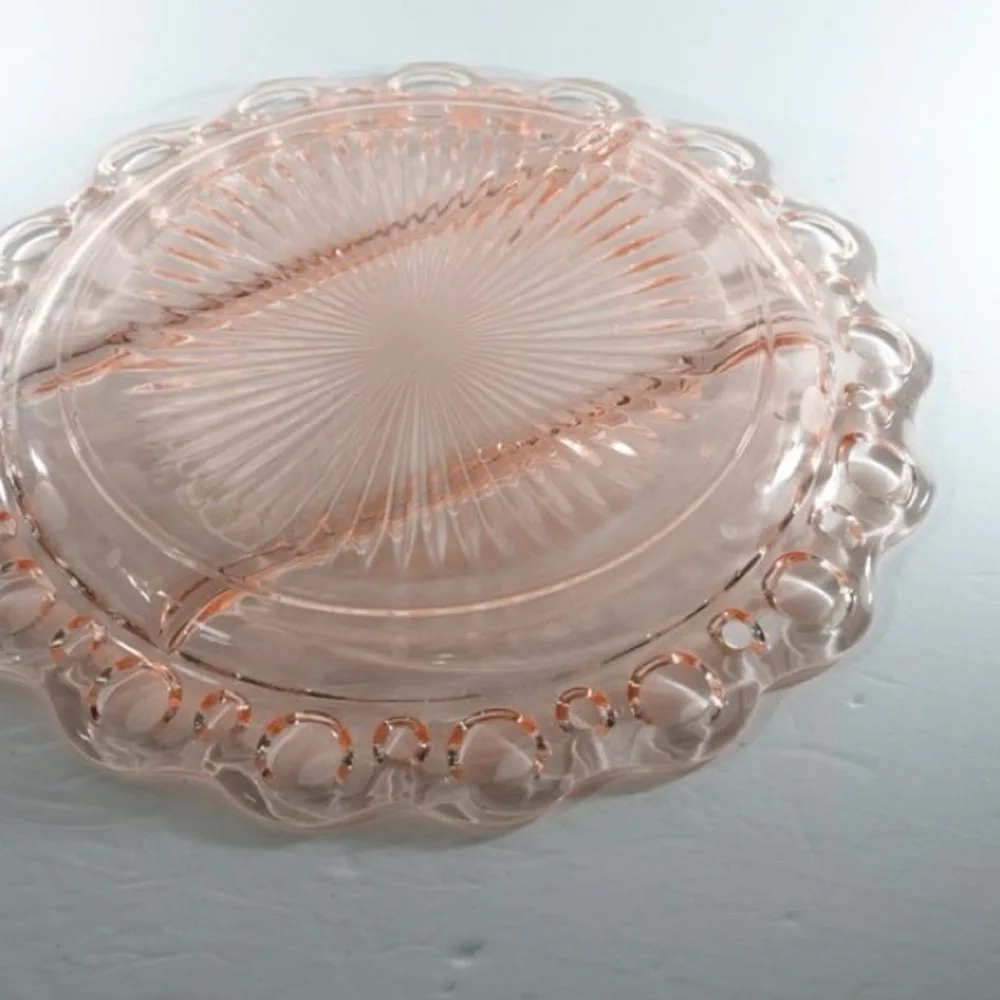 3 OLD COLONY Anchor  Depression Glass Platter Serving Plates Divided Lace edge